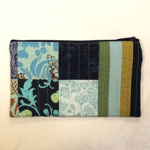 Quilted Medium Pouch - Blue Flowers