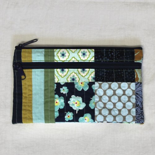 Quilted Medium Pouch - Blue Flowers