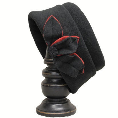 Black with Red Underleaf Edith hat