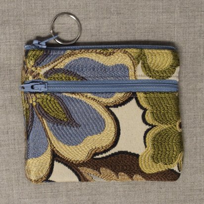 Blue Brown Floral 2-Zip Coin purse