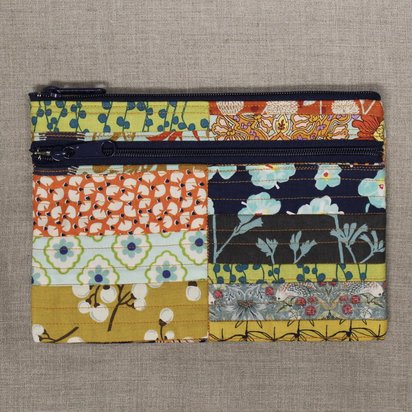 Quilted Pouch in Navy & Orange