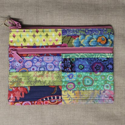 Quilted Pouch in Blue, Purple, Green
