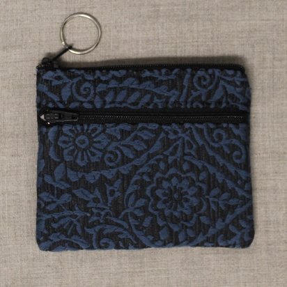 Blue Black Small Floral 2-Zip Coin purse