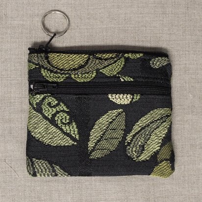 Black Green Floral 2-Zip Coin purse